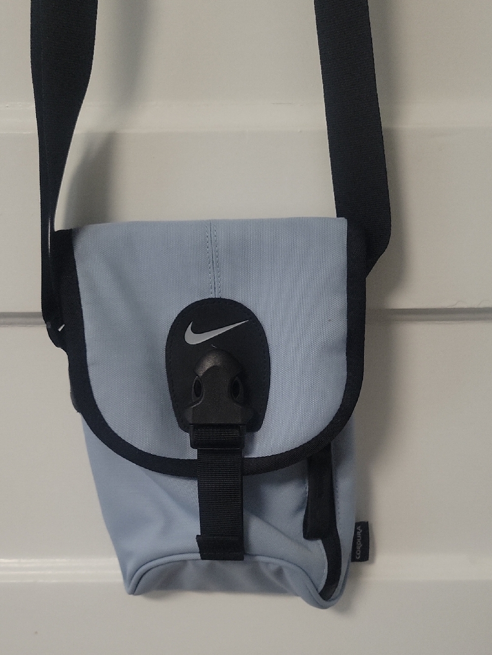 Y2K Nike Cordura Cross Body Light Blue Messenger Bag with Black Trim